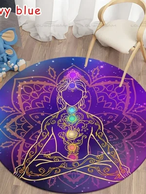 Round Meditation Chakra Pattern Carpet Yoga Practice Area Rug Indoor Home Decoration Floor Mat