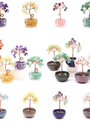 2 Styles Crystal Money Tree Potted Natural Stones Amethyst Citrine Quartz Aquamarine Chakra Gemstone Feng Shui Home Decor Gifts
