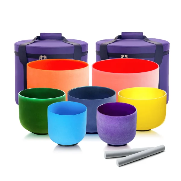 Hye-eun 7-12/6-12 Inch Crystal Singing Bowls Chakra Set of 7pcs with 2 Pcs Carrying Case for Yoga Musical Vibration Total 7 Pcs