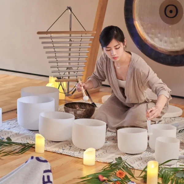 Hye-eun 7-12/6-12 Inch Crystal Singing Bowls Chakra Set of 7pcs with 2 Pcs Carrying Case for Yoga Musical Vibration Total 7 Pcs