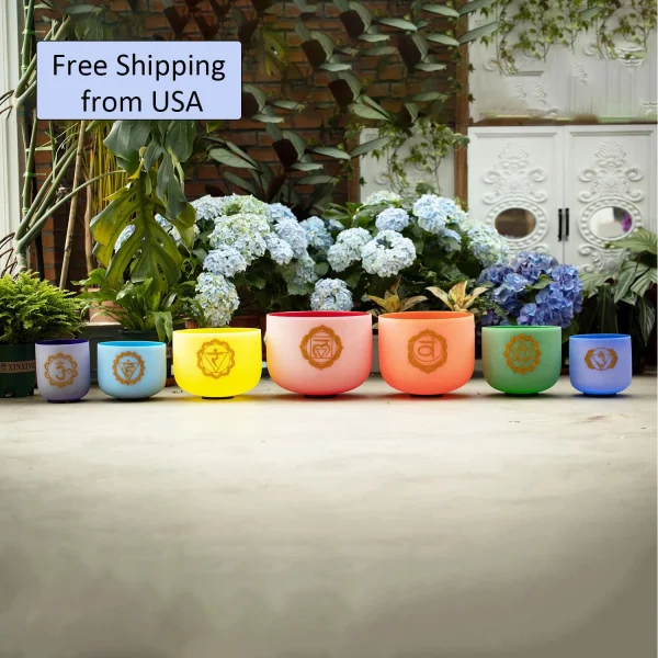Hye-eun 7-12/6-12 Inch Crystal Singing Bowls Chakra Set of 7pcs with 2 Pcs Carrying Case for Yoga Musical Vibration Total 7 Pcs