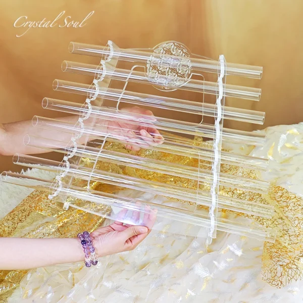 432hz Crystal Singing harp, Yoga Stress Relief Singing Bowl Percussion Crystal Quartz Instrument 8 notes with metal case