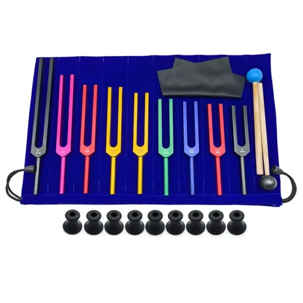 S66a62d5cd6d04089b2aab48239af2baaC.webp 9 Pieces of Colorful Solfeggio Aluminum Alloy Tuning Forks, Tuning Forks for Therapy, Voice Therapy Blue