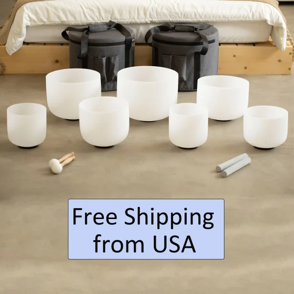 Hye-eun 7-12/6-12 Inch Crystal Singing Bowls Chakra Set of 7pcs with 2 Pcs Carrying Case for Yoga Musical Vibration Total 7 Pcs