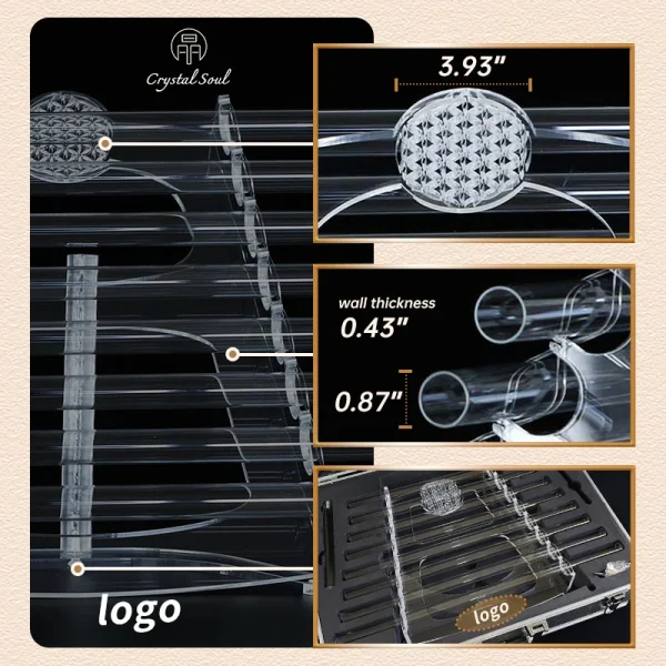 432hz Crystal Singing harp, Yoga Stress Relief Singing Bowl Percussion Crystal Quartz Instrument 8 notes with metal case