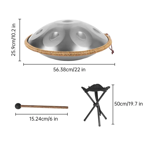 Sf10f2e450cfe4605add551f492ca8d9e2.webp Handpan Drum for Kids, D Minor 12-Note Metal Drum, 22 Inches Steel Drums with Hand Pan Bag, 2 Mallet, Handpan Stand, Rope