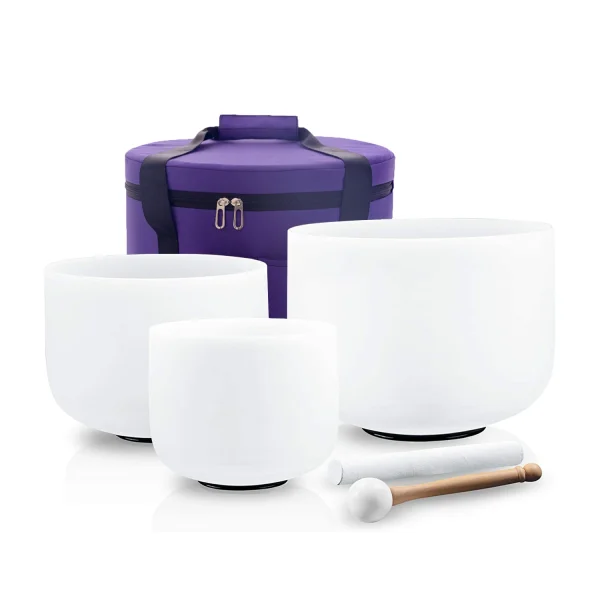 Hye-eun 7-12/6-12 Inch Crystal Singing Bowls Chakra Set of 7pcs with 2 Pcs Carrying Case for Yoga Musical Vibration Total 7 Pcs